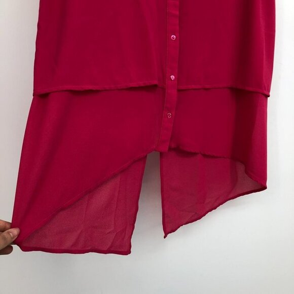 Jana Italy hot pink sleeveless layered high low collared blouse SP - Picture 6 of 15